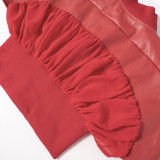 Women's Autumn and Winter Leather Patchwork Mesh Zipper Short Sleeve Crop Slim Waist Jacket