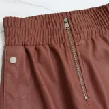 Solid color high-waisted straight trousers Chic autumn and winter leather pants