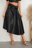 Pu Leather Fashion Trendy Autumn and Winter Women's Irregular Swing Skirt