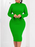Autumn and Winter Long Sleeve Bodycon Plus Size Slash Shoulder Solid Color Women's African Dress