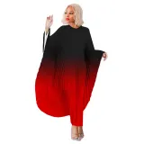 Plus Size Women's Bat Sleeves Ombre Pleated Dress