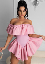 Women's Fashion Casual Sexy Solid Color Nightclub Style Irregular Pleated Shoulderless One-piece Dress