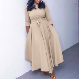 Women's Fall/Winter Fashion Chic Solid African Plus Size Midi Dress