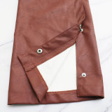 Solid color high-waisted straight trousers Chic autumn and winter leather pants