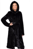 Faux Fur Coat Women's Maxi Black Belted Warm Jacket