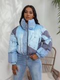 Fashion Women's Coat Denim Pattern Printed Cotton Padded Jackets