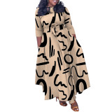 Women's Autumn and Winter Fashion Chic Strappy African Plus Size Maxi Dress