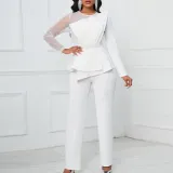 Long Sleeve Chic Mesh Patchwork Beading Slim Fit Formal Party Plus Size Jumpsuit