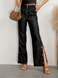 Solid color high-waisted straight trousers Chic autumn and winter leather pants