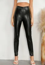 Trendy Fashion Tight Fitting Velvet Pu Leather Pants Women's Spring and Autumn Trousers