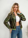 Color block sequin fashionable spring and autumn women's baseball jacket