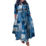 Women's Autumn and Winter Fashion Chic Strappy African Plus Size Maxi Dress