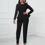 Long Sleeve Chic Mesh Patchwork Beading Slim Fit Formal Party Plus Size Jumpsuit