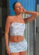 Summer Sleeveless Printed Strapless Top Slim Fit Bodycon Skirt Women's Set