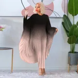 Plus Size Women's Bat Sleeves Ombre Pleated Dress