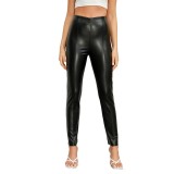 Trendy Fashion Tight Fitting Velvet Pu Leather Pants Women's Spring and Autumn Trousers