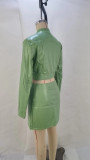 Women's Autumn Fashion Long Sleeve Crop Zipper Pu Jacket Bodycon Skirt Set for Women