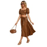 Pu Leather Fashion Trendy Autumn and Winter Women's Irregular Swing Skirt