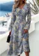 Autumn and winter fashion Chic elegant printed v-neck long-sleeved dress