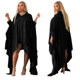 Plus Size Women's Autumn and Winter Fashion Irregular Cardigan Solid Color Loose Dress