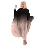 Plus Size Women's Bat Sleeves Ombre Pleated Dress