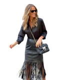 Street Trend Fall/Winter Tassel Patchwork Leather Skirt