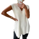 Fall and winter long-sleeved v-neck sexy pullover loose sleeveless sweater