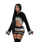 Fall Women sexy Crop Top and Bodycon striped Skirt two-piece set