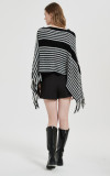 Women winter bat sleeve black striped knitting shawl sweater