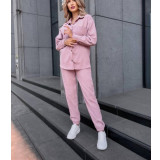 Women Fall Button Long Sleeve Shirt and Pant Two-piece Set