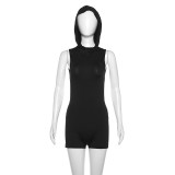 Fall Women Sleeveless Hooded Hollow Rompers