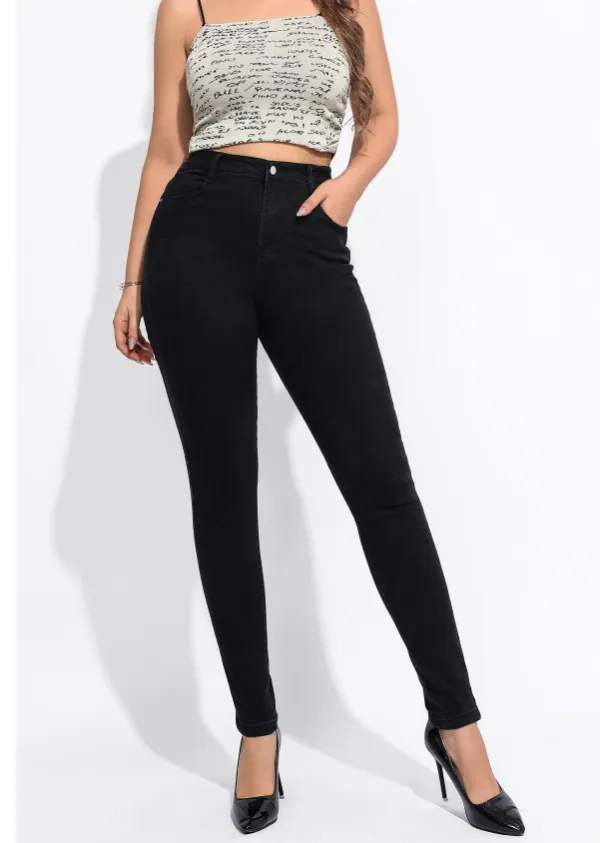 Women Casual Black Stretch Denim Pants