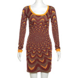 Fall Women knitting contrasting color sexy Bodycon dress