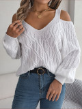 Fall and Winter Women Casual Solid Off-Shoulder Balloon Sleeve Sweater