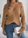 Fall and Winter Women Casual Solid Off-Shoulder Balloon Sleeve Sweater
