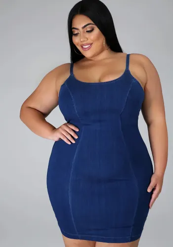 Plus Size Women Denim Strap Dress