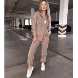 Women Fall Button Long Sleeve Shirt and Pant Two-piece Set