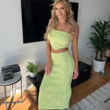 Women summer Solid Strapless Top and Bodycon Long Skirt two-piece set