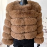 Women Patchwork Winter Warm Long Sleeve Crop Faux Fur Jacket