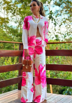 Women printed shirt and wide-leg pants Casual two-piece set