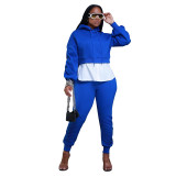 Women Casual Fall/Winter Patchwork Hoodies and Pant Two-piece Set