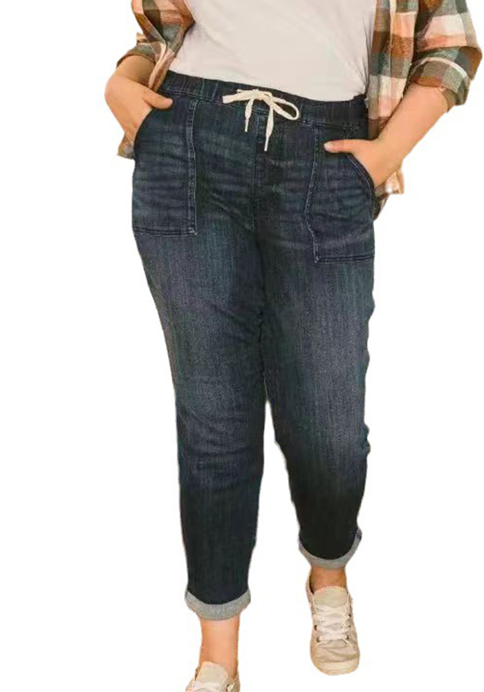 Wholesale Plus Size Women Fall High Waisted Loose Stretch Denim Pants ...