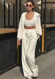 Women Fall and Winter Casual Hooded Lantern Sleeve Tops and High Waisted Wide Leg Pants Three-Piece