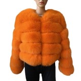 Women Patchwork Winter Warm Long Sleeve Crop Faux Fur Jacket