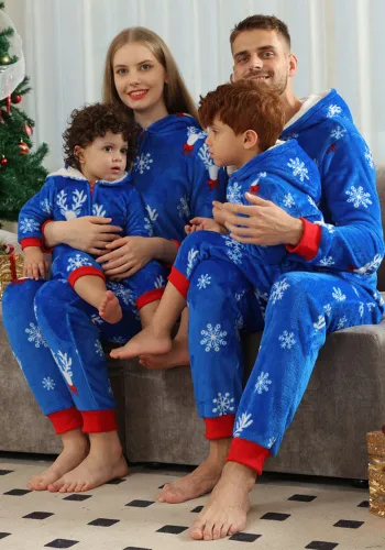 Christmas Family Wear flannel zippered hooded Jumpsuit