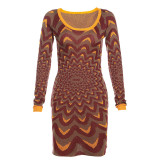 Fall Women knitting contrasting color sexy Bodycon dress