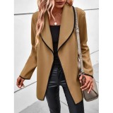 Fall and Winter Women Long Sleeve Solid Casual Jacket