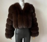 Women Winter Warm Patchwork Crop Long Sleeve Faux Fur Jacket