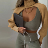 Fall and Winter Women Lantern Sleeve Turtleneck Solid Sweater