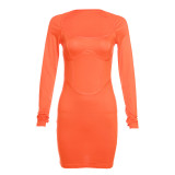 Autumn And Winter Women's Fashion Long Sleeve Sexy Square Neck Low Cut Slim Bodycon Dress